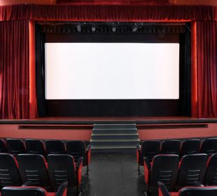 Movie theater with blank screen