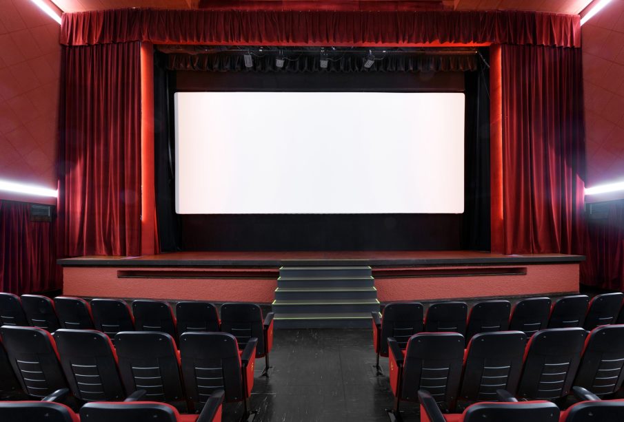 Movie theater with blank screen