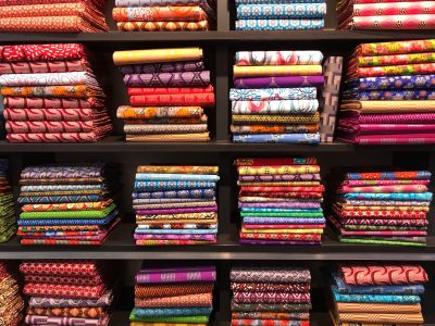 Piles of colourful African fabric